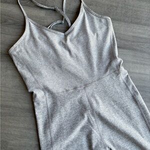 Gray Athletic Jumpsuit with Criss Cross Back – Built-In Sports Bra